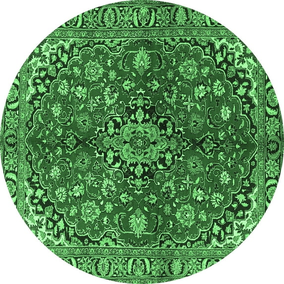 Ahgly Company Indoor Round Medallion Emerald Green Traditional Area Rugs, 8' Round