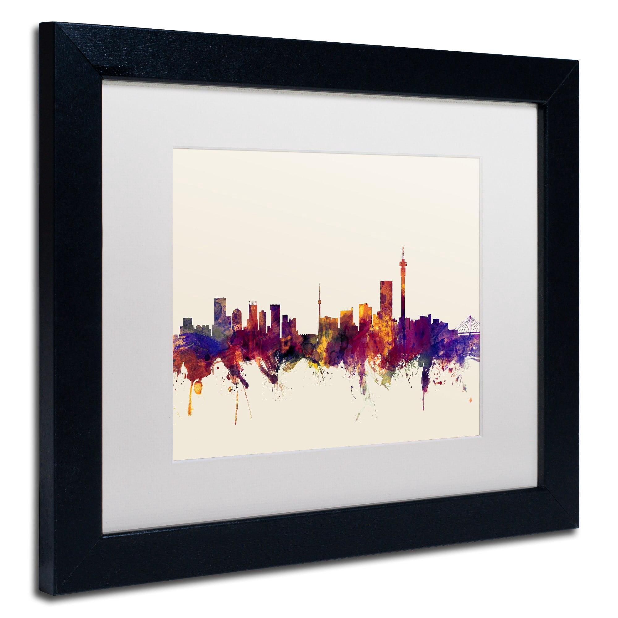 Trademark Fine Art "Johannesburg Skyline" Canvas Art by Michael Tompsett, White Matte, Black Frame