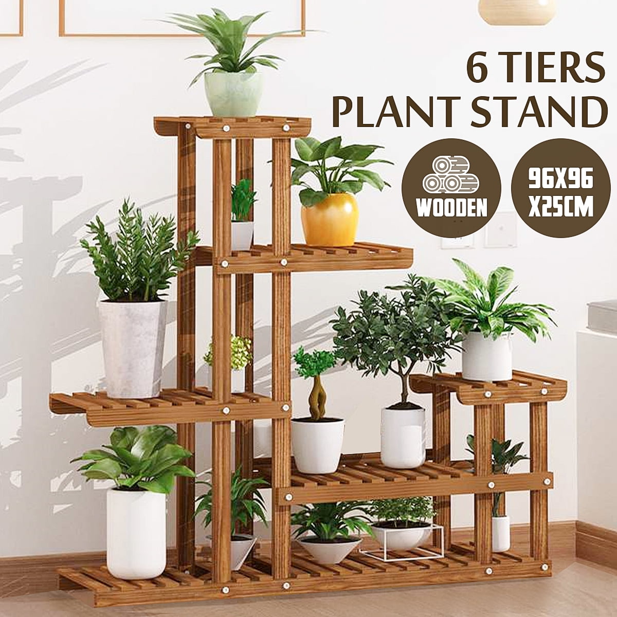 6 Tier Flower Pot Plant Stand Natural Wood Plant Rack Indoor Outdoor Plant Display Patio Stand Bonsai Pots Flowers Shelf For Home Garden Decor Walmart Com Walmart Com