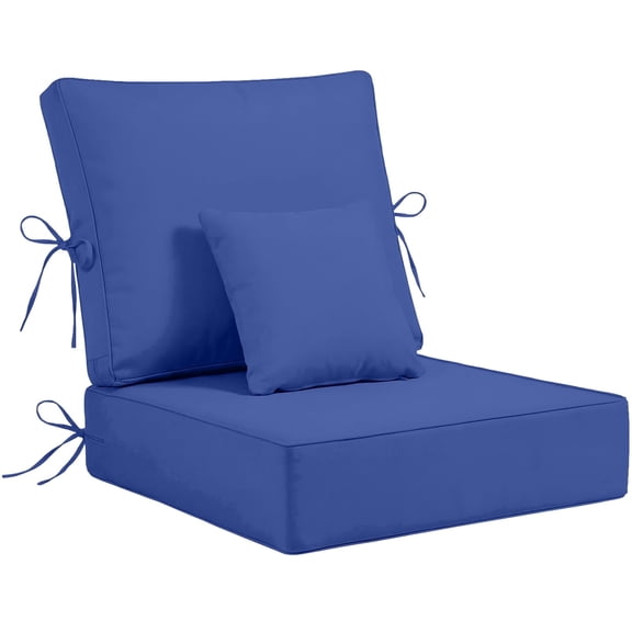 Outdoor Chair Cushions 24 x 24 x 6 inch for Patio Furniture, Fade & Water Resistant Patio Cushions with Removable Cover and Straps, Blue