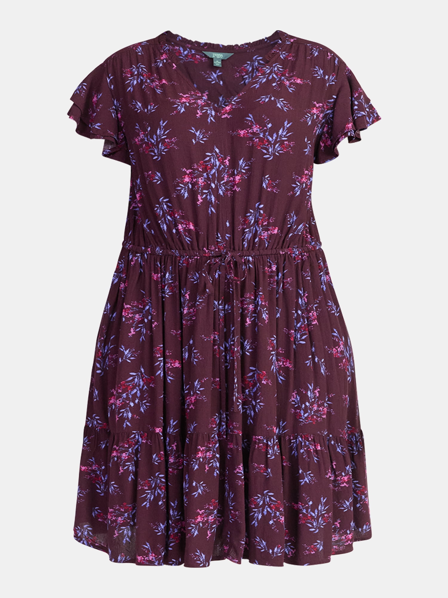 Terra & Sky Women's Plus Size Mini Dress with Flutter Sleeves, Sizes 0X-5X
