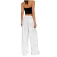 thumbnail image 5 of WULMLEO Women's Shiny Sequin Wide Leg Pants Elastic Waist Sparkly Baggy Pants White M, 5 of 6