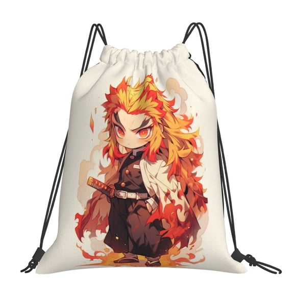 Demon Slayer Kyojuro Rengoku Drawstring Backpack Sport Gym Bag For Yoga Swimming Gymsack Sport Strap Pack Bag 16x19 inch