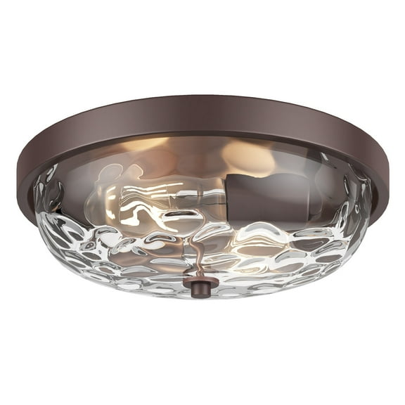 Aiwen 2-Light Bronze Ceiling Lamp Ripple Clear Glass Metal Flush Mount Light Fixture