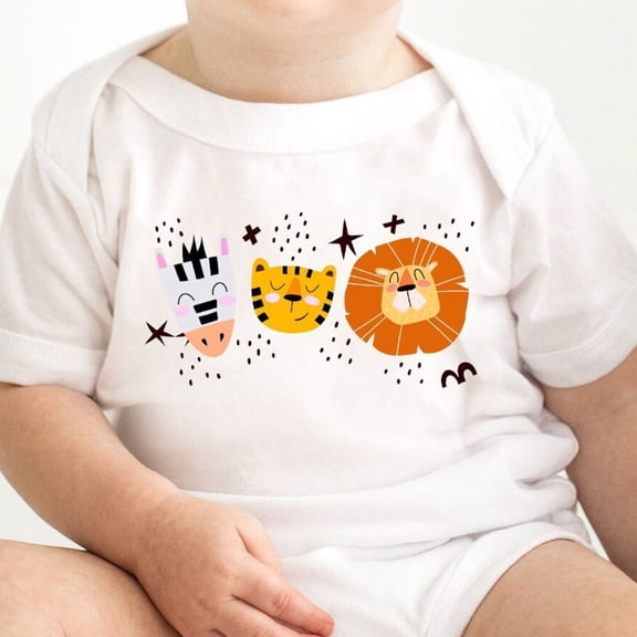 Bella Canvas with Animal Kids Shirt, Funny Animal Shirt, Cute, Lion Tiger Zebra Baby Cloth, Cute Child Body, Illustrated Children'S Clothing Cute Baby Boy or Girl Bodysuit Gift