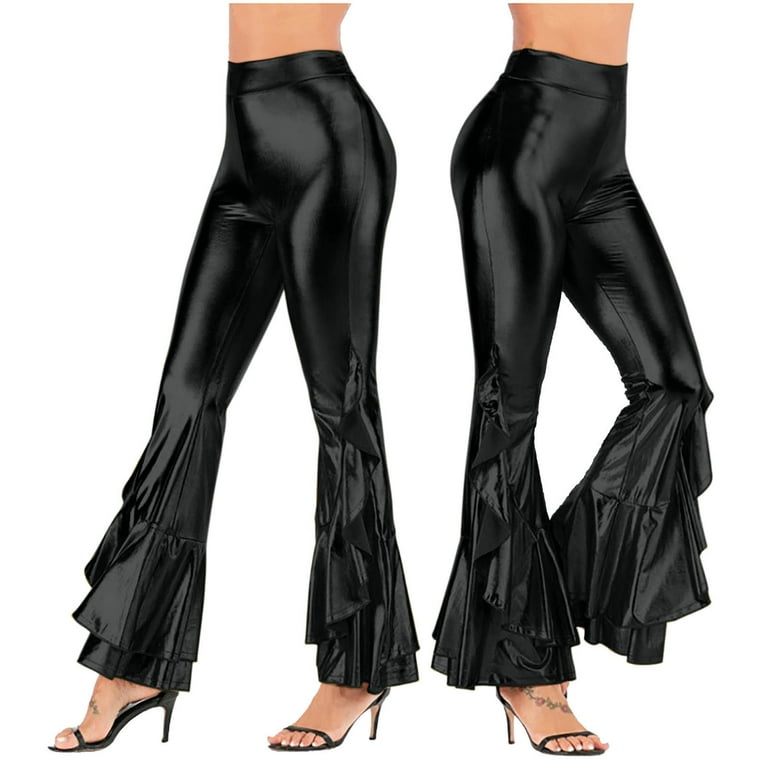 QATAINLAV Flared Pants for Women Fashion Faux Leather Stretch High - Main Image