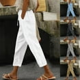 thumbnail image 7 of Lovskoo Capri Pants for Women Cotton and Linen Summer Pants Casual Solid Color Elastic Waist Linen Pockets Lounge Pants Dark Gray, 7 of 7