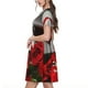 thumbnail image 2 of Balery Red Wine Rose Vestidos sueltos de manga corta para mujer, vestidos de verano 2025, vestidos casuales de corte A con vuelo., 2 of 6