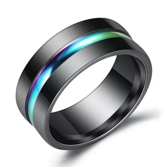 8mm Men's Stainless Steel Black Rainbow Band Male Jewelry Wedding Ring Size 7-12