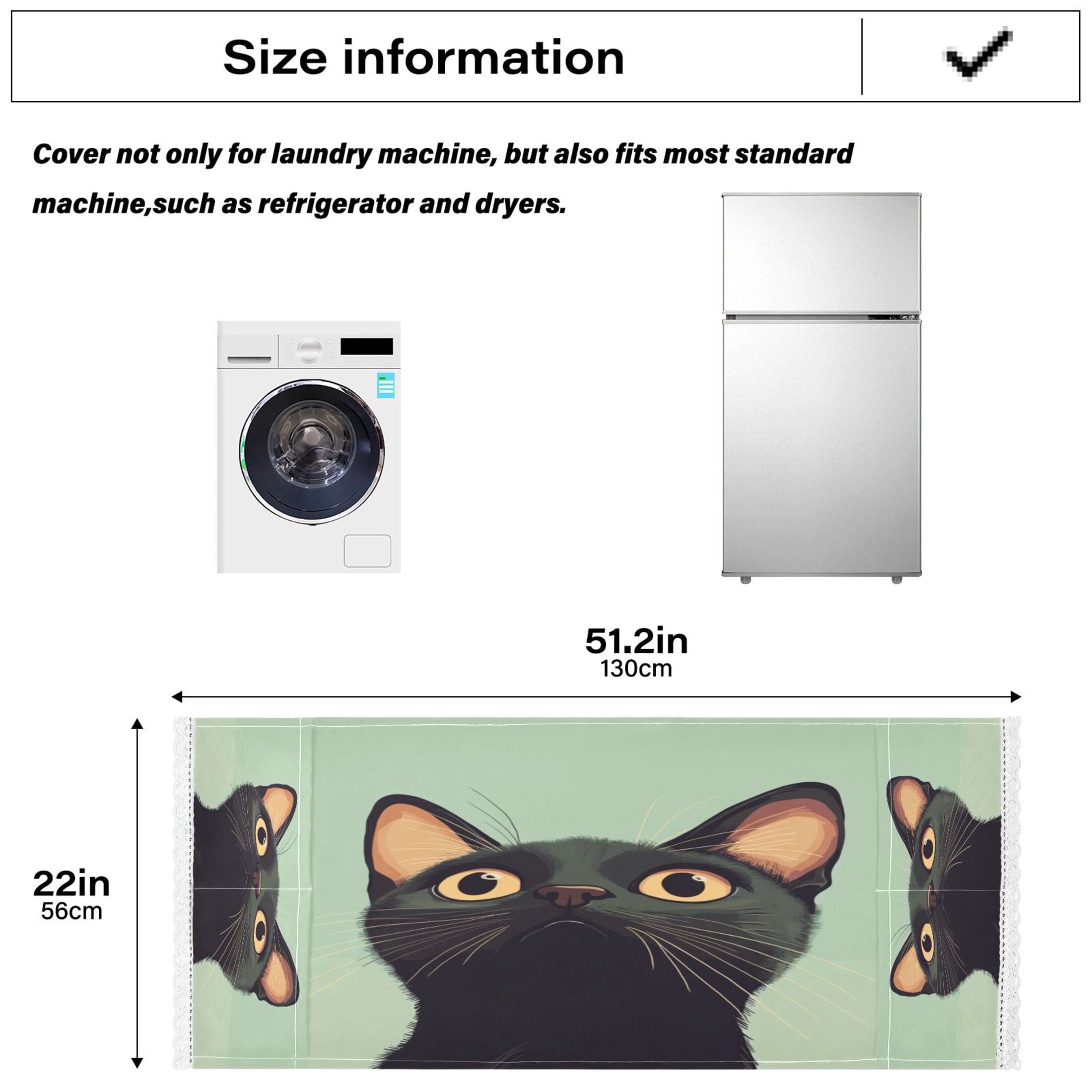 Cute Curious CatWasher and Dryer Covers Dust-Proof and Oil Resistant Fridge Cover with 4 Storage Pockets Washing Machine Top Cover for Laundry Kitchen Home 51.2 x 22 In