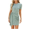 thumbnail image 1 of Staron Vert Liquidation Robes d'Été pour Femmes Décontractées Aguichant Col Rond Portefeuille Froncé à Nouer à la Taille Moulant Sans Manches Robe d'Été Décontractée Cocktail Fête Travail Robes Soleil S, 1 of 7