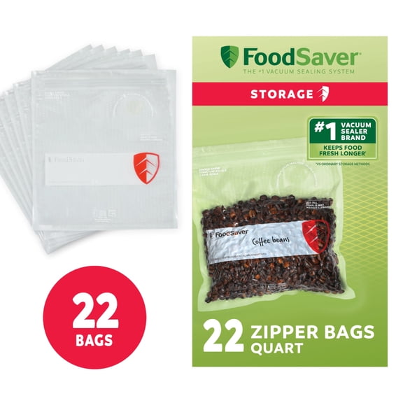 FoodSaver Reusable Quart Vacuum Zipper Bags, 22 Count BPA-Free Storage Bags for Food, Sous Vide, and Meal Prep, Compatible with Handheld Sealers