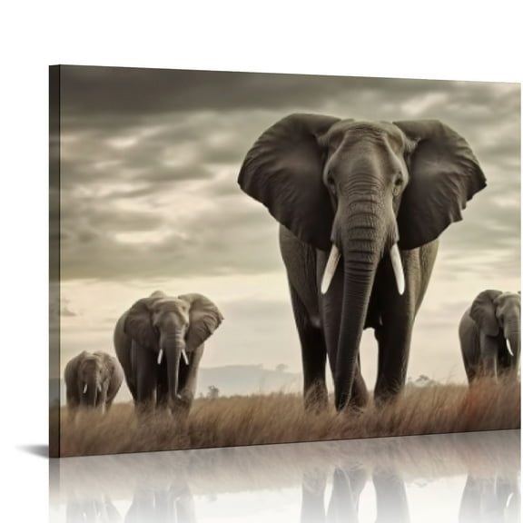 COMIO Elephant Picture Wall Art Grey Walking Animal Canvas Artwork Modern Landscape Painting Print Bedroom Bathroom Home Decor