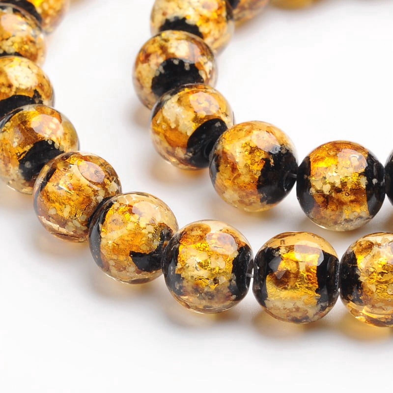 33 pc Glow in the Dark Luminous style Handmade Silver Foil Glass Round Beads Goldenrod 12mm Hole: 2mm