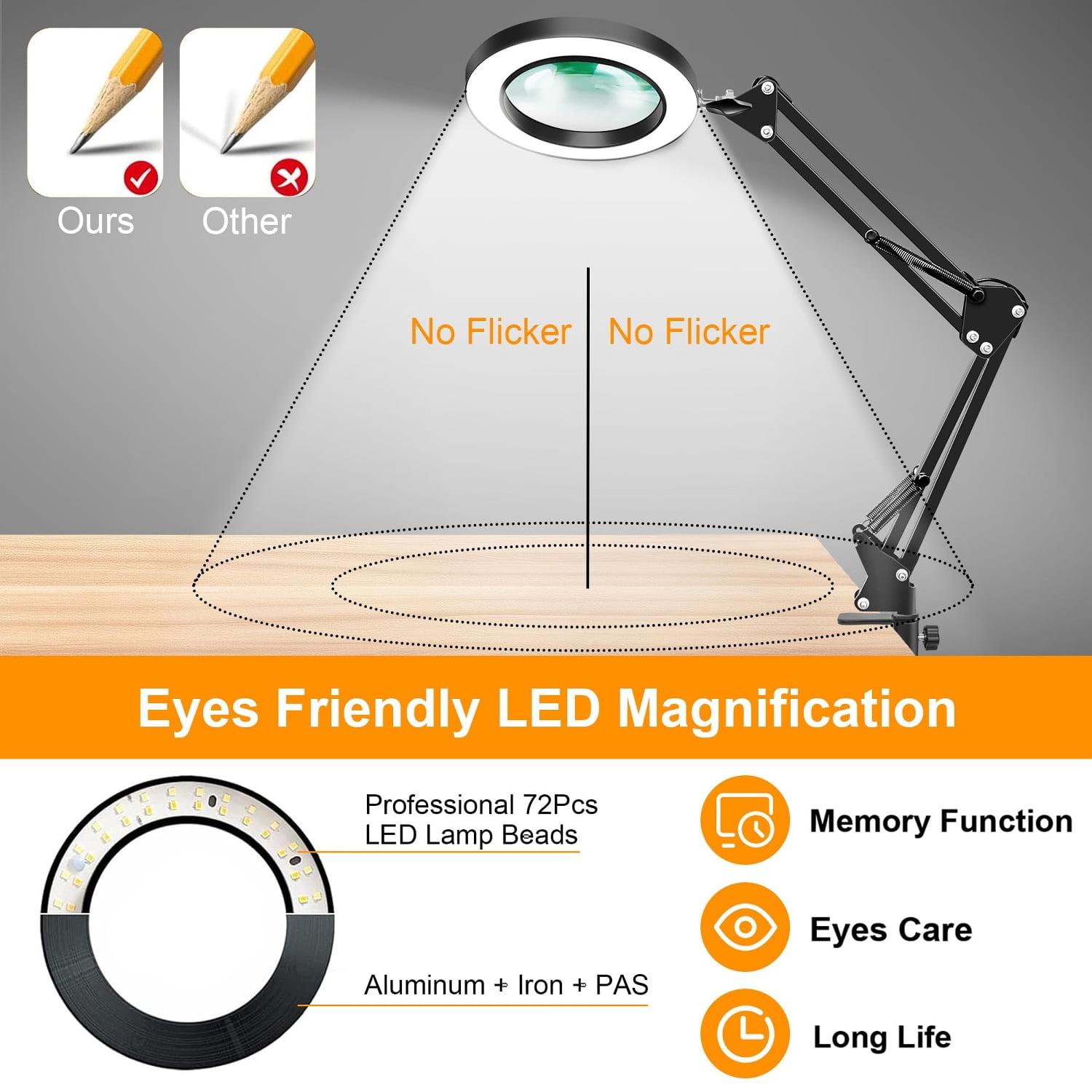 CAMOTUSE USB Magnifying Glass with LED Light 10X Magnifier Crafts Reading Desk Stand Lamp