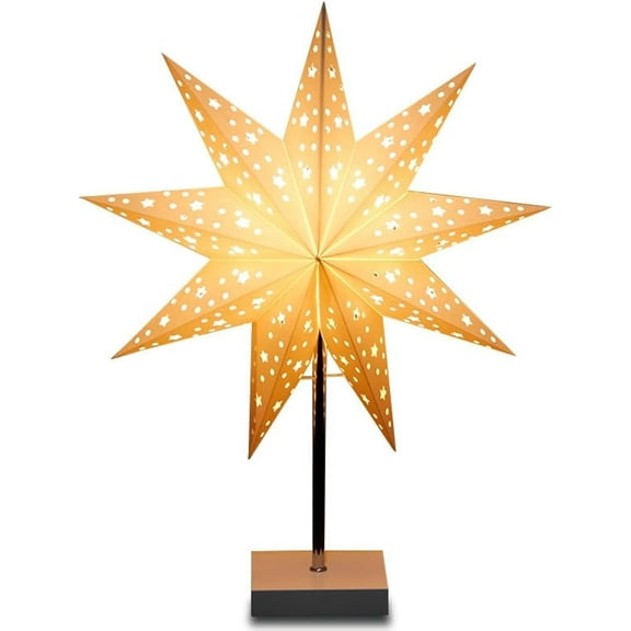 9 Point Star Paper Lantern, Collapsible Handmade Hollow Star Paper Lantern Lampshades with Desk Lamp Holder for Christmas Study Room,Living Room,Bedroom Party Decor