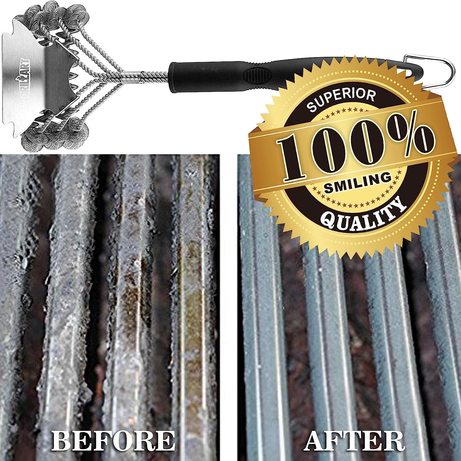 Grillart Grill Brush and Scraper with Deluxe Handle, Safe Wire Grill Brush BBQ Cleaning Brush Grill Grate Cleaner for GAS Infrared Charcoal Porcelain