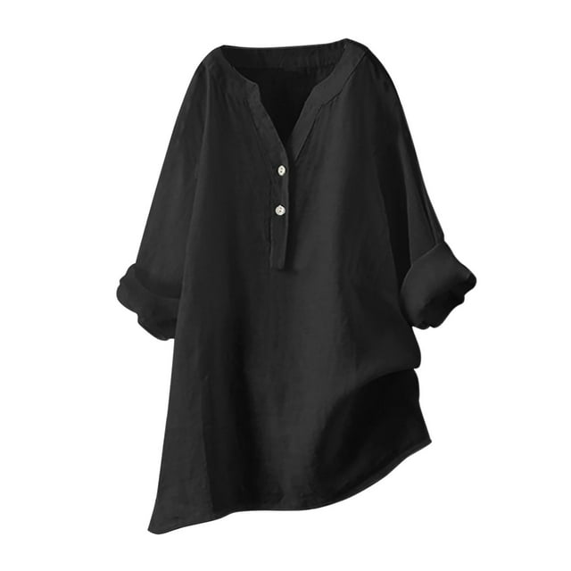 Blusa holgada con botones para mujer: manga larga, cuello en V, color liso, estilo informal y elegante, adecuada para ocasiones cotidianas y festivas