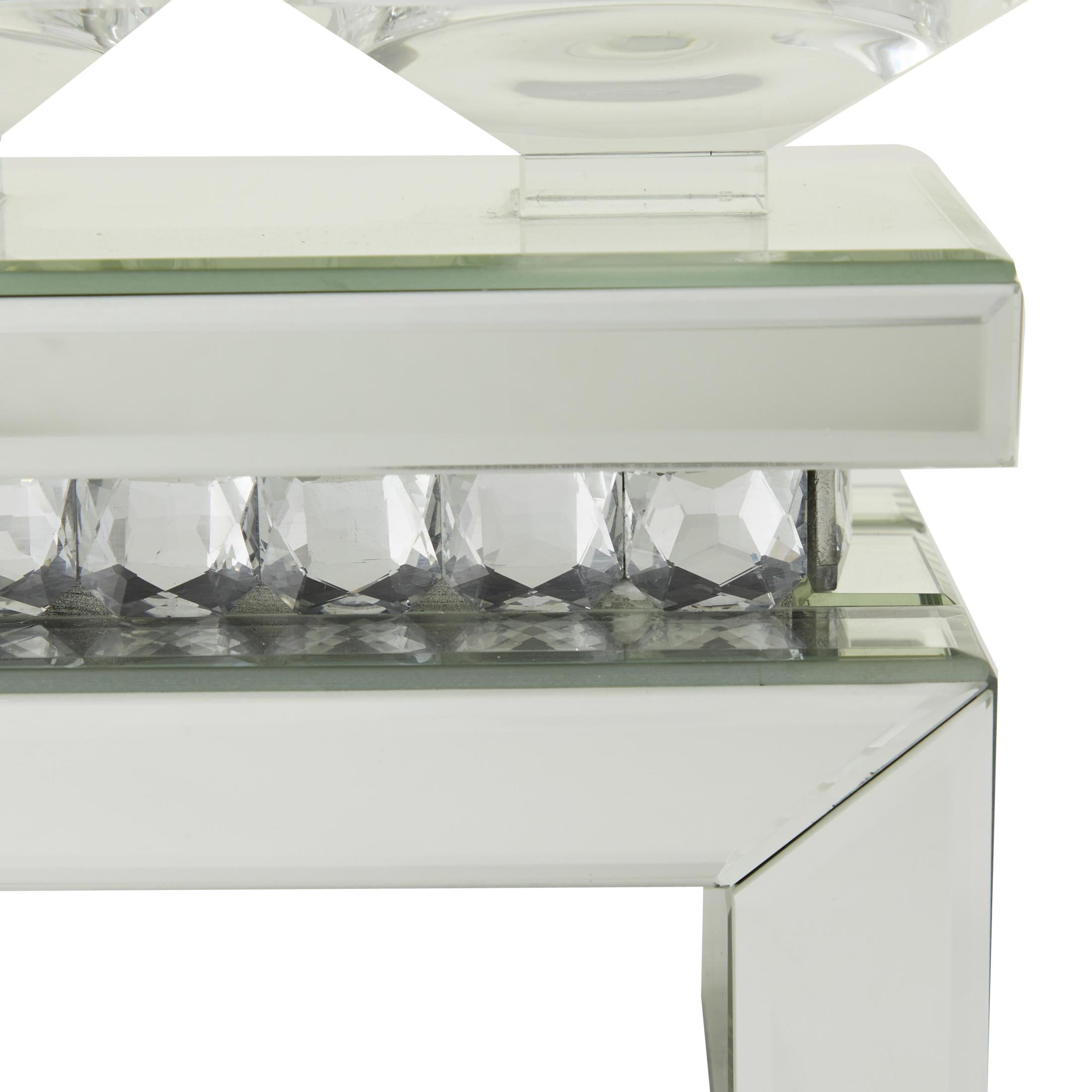 DecMode 5 Holder Silver Wood Pillar Candelabra with Mirrored Accents