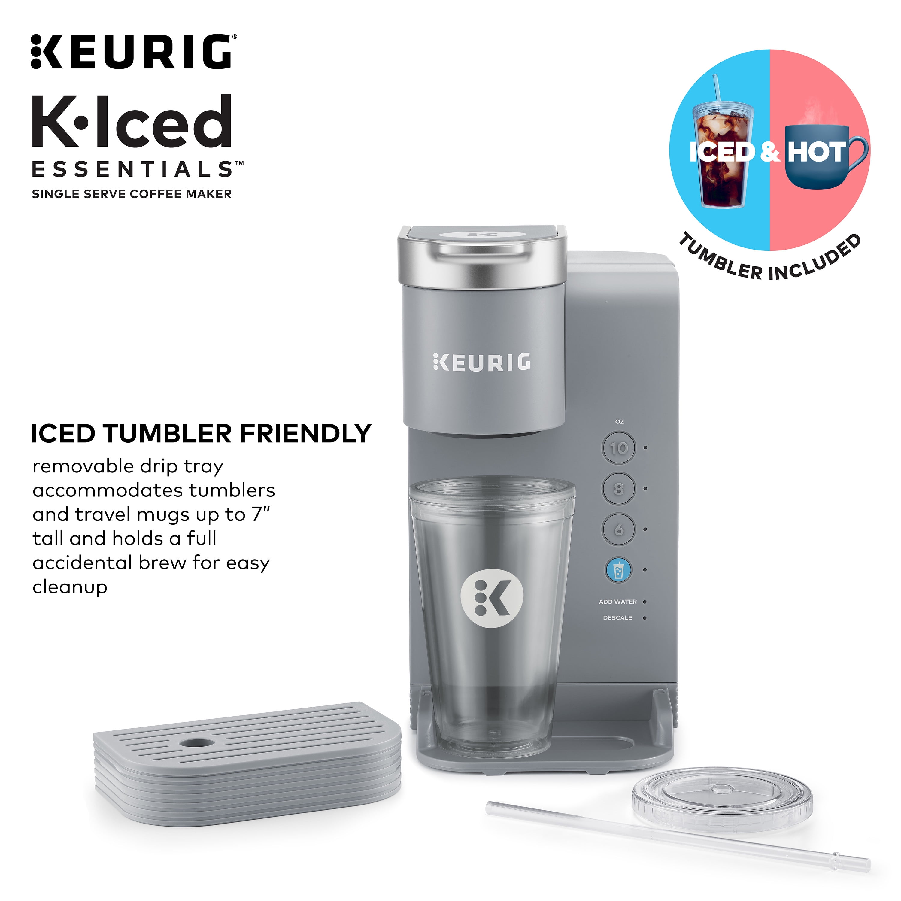 Keurig K-Slim+Iced Single Service Coffee Maker, Artic Gray Bundle