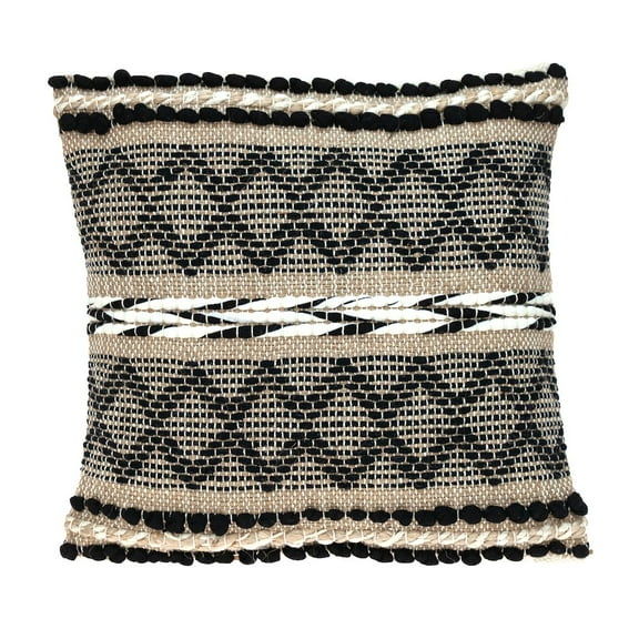 Parkland Collection Ezra 17.72x17.72" Fabric Throw Pillow in Beige/Black