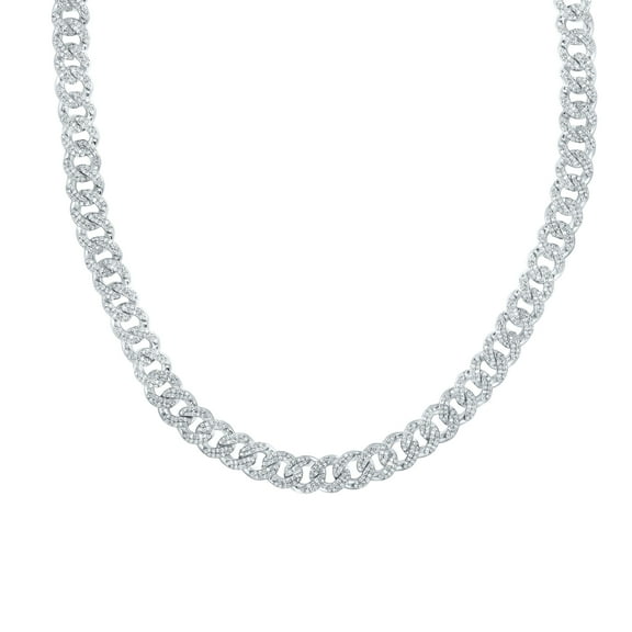 Sterling Silver 7 Cttw Natural Diamond 8mm Cuban Men's Chain, Length: 22 Inch