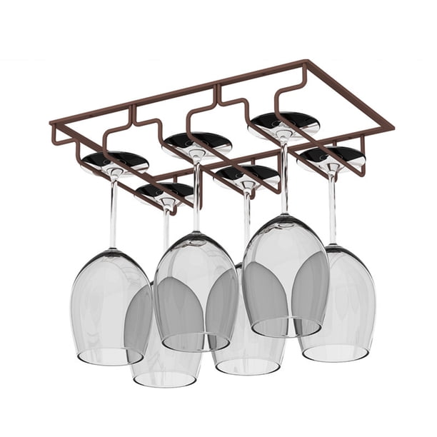 Inteprter Soporte para copas de vino, colgador de copas de restaurante de hierro debajo del gabinete, estante para copas de champán, estante Cocina y Comedor Bronce