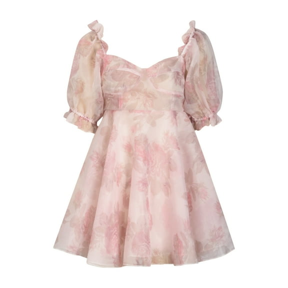 Womens Puff Sleeve Tulle Princess Dress Fairy Ruffle Organza Mini Summer Dresses Cute Babydoll Mini Dresses Tunic