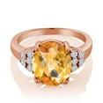 thumbnail image 2 of Gem Stone King 6.06 Ct Oval Checkerboard Yellow Citrine White Diamond 18K Rose Gold Plated Silver Ring (Size 7), 2 of 4