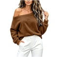 thumbnail image 3 of AKOEE Fuzzy Sweatshirts Off The Shoulder Pullover Long Sleeve Tops for Women Casual Loose Plush Sweaters (XL, Brown), 3 of 8