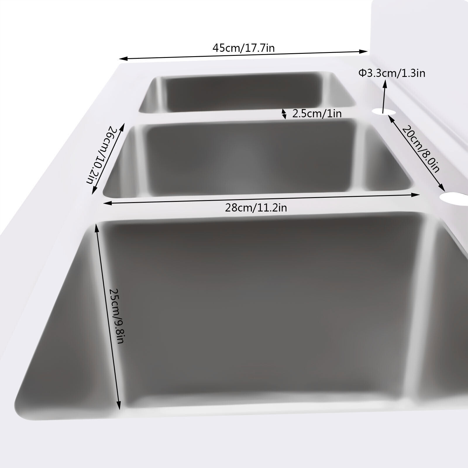 DENEST Three 3 Compartment Basins Stainless Steel Commercial Kitchen Restaurant Sink W/ Drains