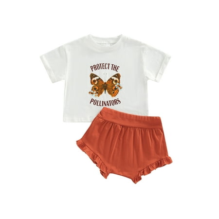 

Bagilaanoe 2pcs Newborn Baby Girls Clothes Shorts Set Short Sleeve Butterfly Tee Shirt Top Ruffle Short Pants 3M 6M 9M 12M 18M 24M Cute Infant Girls Outfit