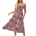 thumbnail image 2 of SMihono Robe d'Été Bohème pour Femmes Grande Taille Mode Décontractée Printemps et Été Robe Sans Manches Épaules Dénudées Imprimé Floral, 2 of 6