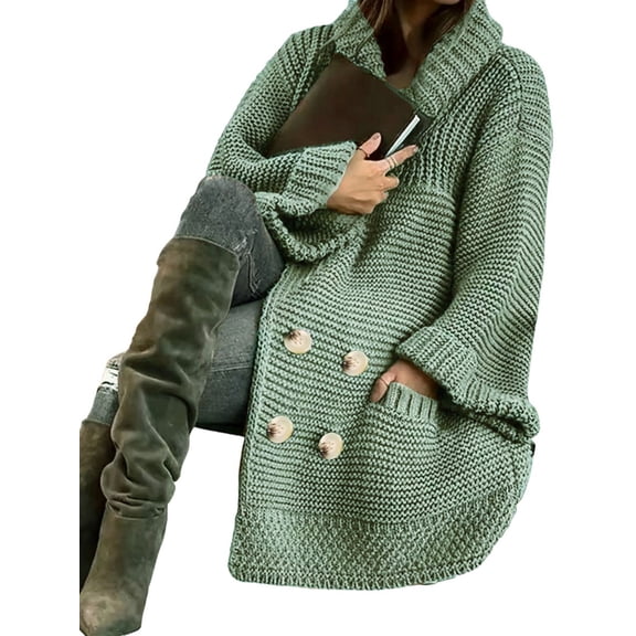 Womens Long Cardigan Sweaters Oversized Duster with Pocket 2025 Fall Winter Knit Design Coats Green XL