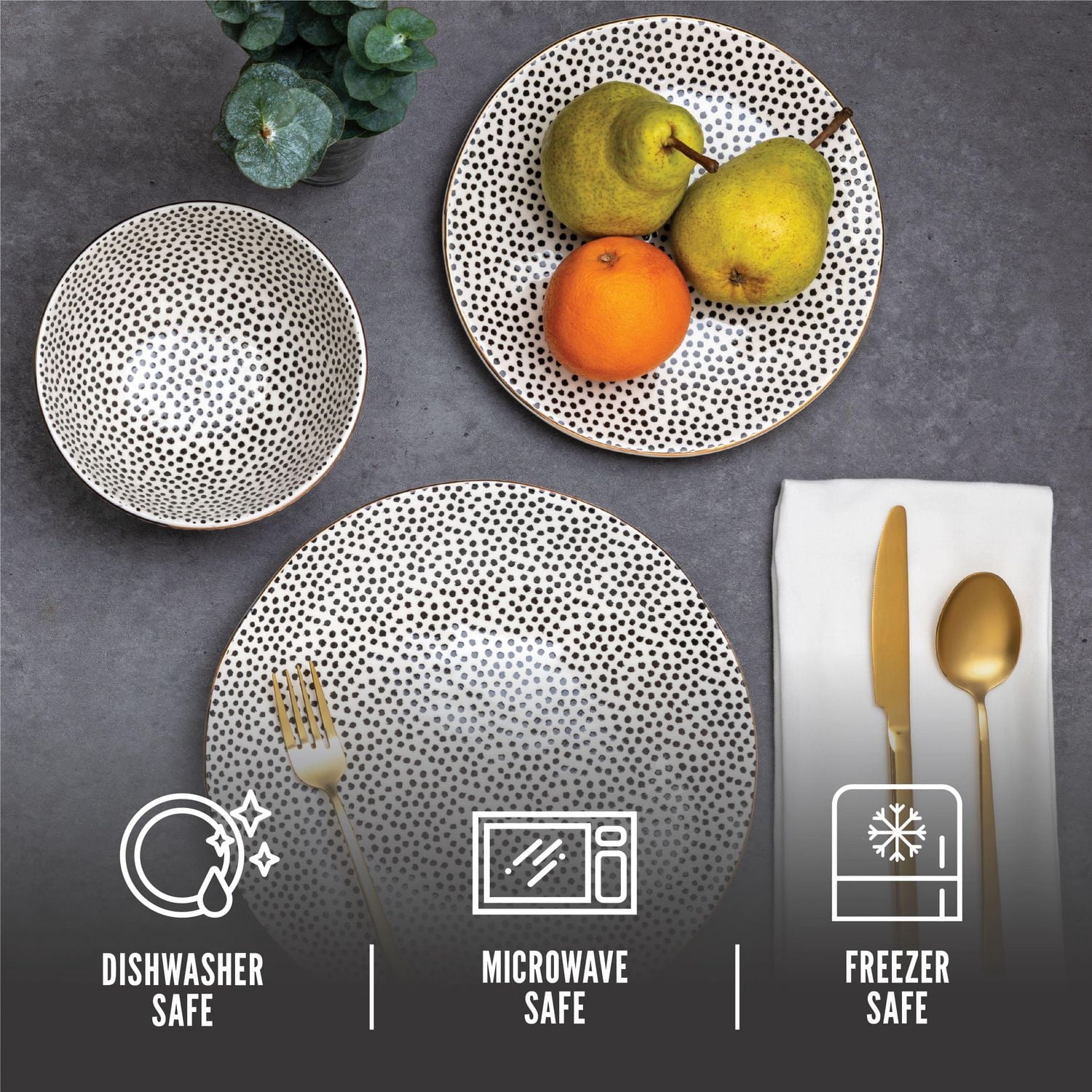 Thyme & Table 12-Piece Dinnerware Set, Dot