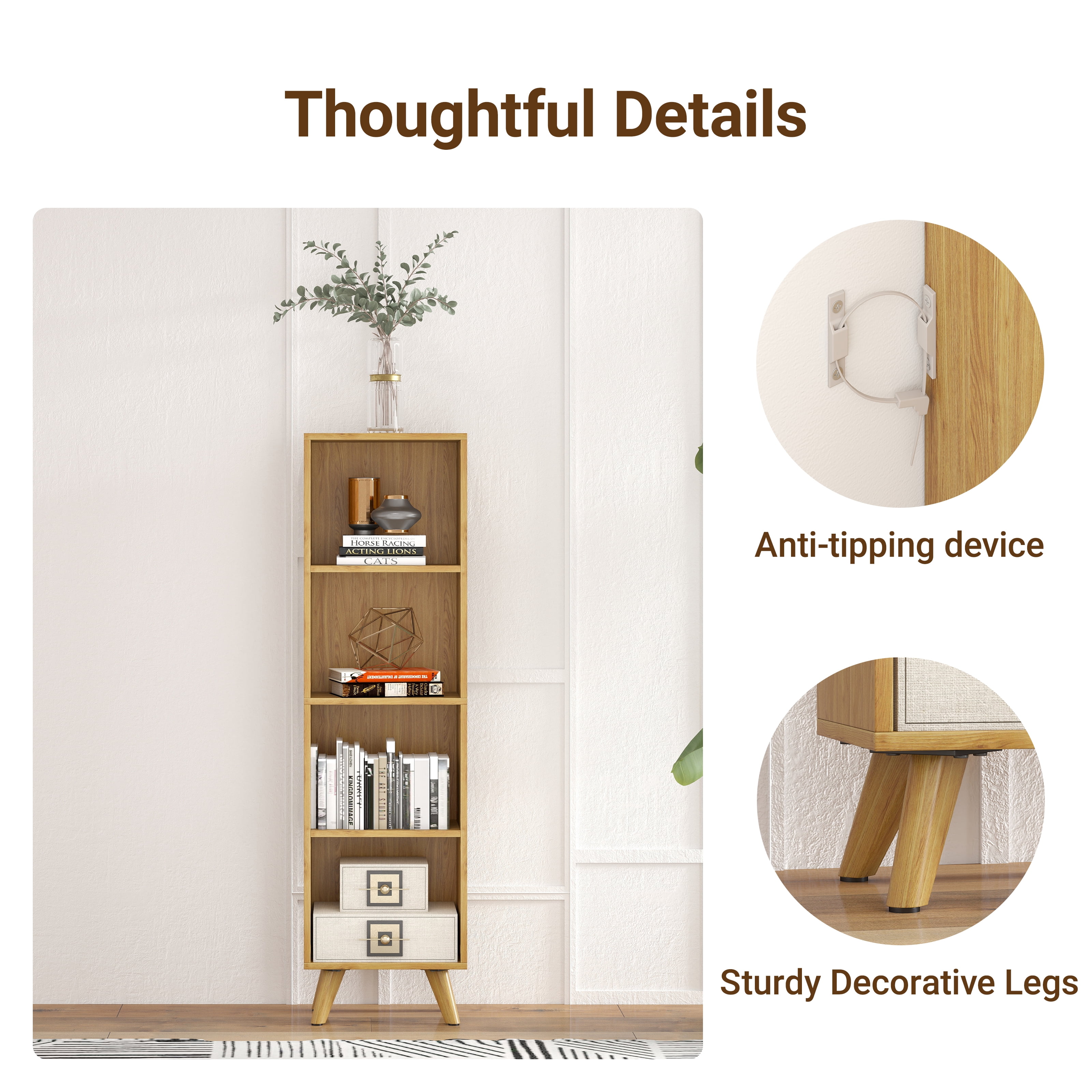 Manxile 4 Cube Vertical Storage Organizer, Natural Wood Bookshelf for Living Room, Bedroom, Study Room