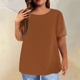 thumbnail image 2 of EHTMSAK Dressy Womens Tops Plus Size Solid Tee Shirts Clearance Crew Neck Ladies Short Sleeve Tops with Lower Sides Summer Womens Plus-Size Tops for Leggings Coffee XL, 2 of 6