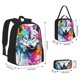 thumbnail image 2 of Disketp Cool Colorful Wolf Mochila Estampada de Gran Capacidad con Lonchera y Estuche, Set de 3 Piezas para Estudiantes, 2 of 6
