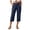 Navy, variant on GEWSEY Linen Capri Dress Pants for Women Casual Elastic Waist Cropped Wide Leg Pants with Pockets Summer Baggy Work Trousers Grey for Size S
