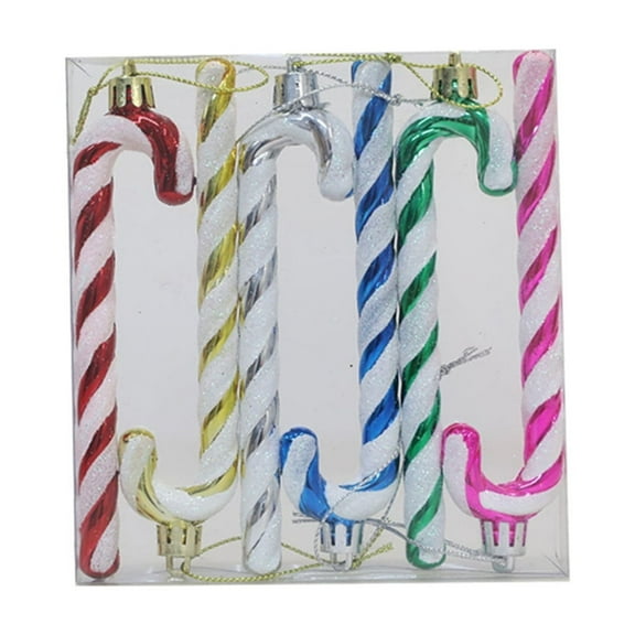 6Pcs Glitter Candy Cane Christmas Tree Ornaments, Festive Hanging Decor for Xmas Tree, Home, Office, and Indoor Outdoor Holiday Party Decorations