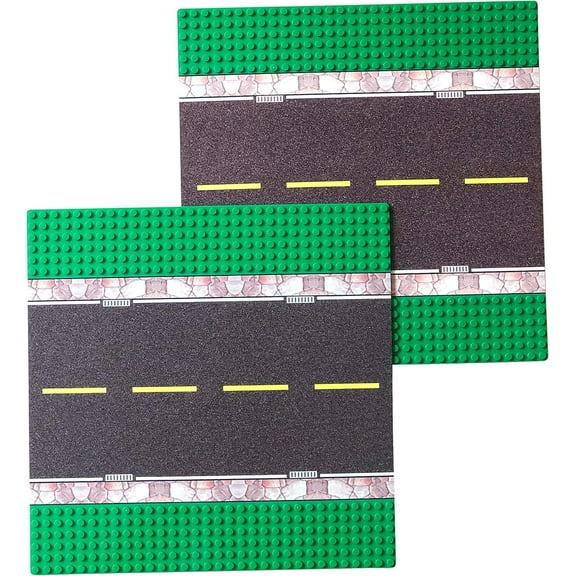Road Baseplates 10" x 10" Building Brick Classic Base Plate 2 Pieces Building Straight Road Baseplates for City Town Roads Garages and Other Scene Compatible with All Major Brands