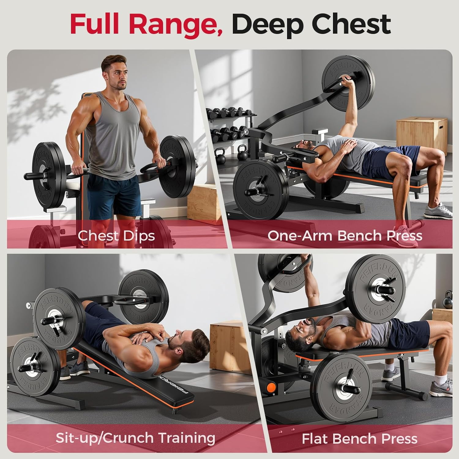 FED Fitness 3-Grip U-Handles Chest Press Machine with 1250LBS Capacity, 11+3 Adjustable Positions, Flat Incline Bench for Chest, Arms, Abs & Shoulder Home Gym |FED Fitness