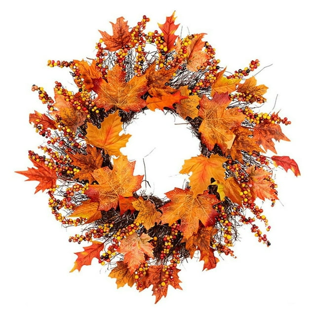 Couronne de Simulation d'Automne pour Porte d'Entrée, Guirlande en Rotin, Feuille d'Érable