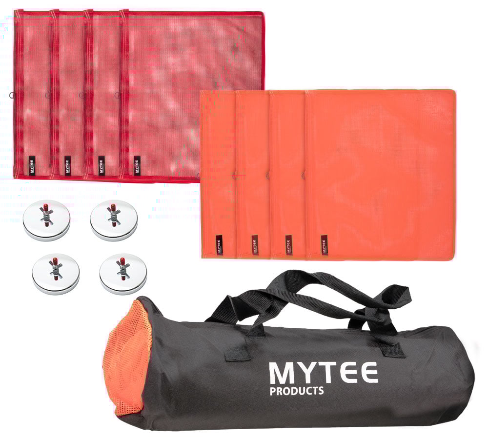 13 Pcs Safety Flag with Magnetic Flag Holder Kit - (4Pcs) Red & (4Pcs) Orange PVC Mesh Warning Safety Flag, 4 Magnetic Flag Holder & 1 Bag for Trucks, Trailers, Oversized Loads Signs