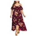 thumbnail image 1 of Jophufed Plus Size Summer Dresses Women Casual Short Sleeve Cold Shoulder Boho Maxi Dress Flower Print Long Dress, 1 of 6