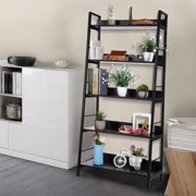 Joerymall Industrial Ladder Shelf, 5-Tier Bookshelf, Storage Rack Shelves, Wood Look Particle Board Furniture, Metal Frame,Black