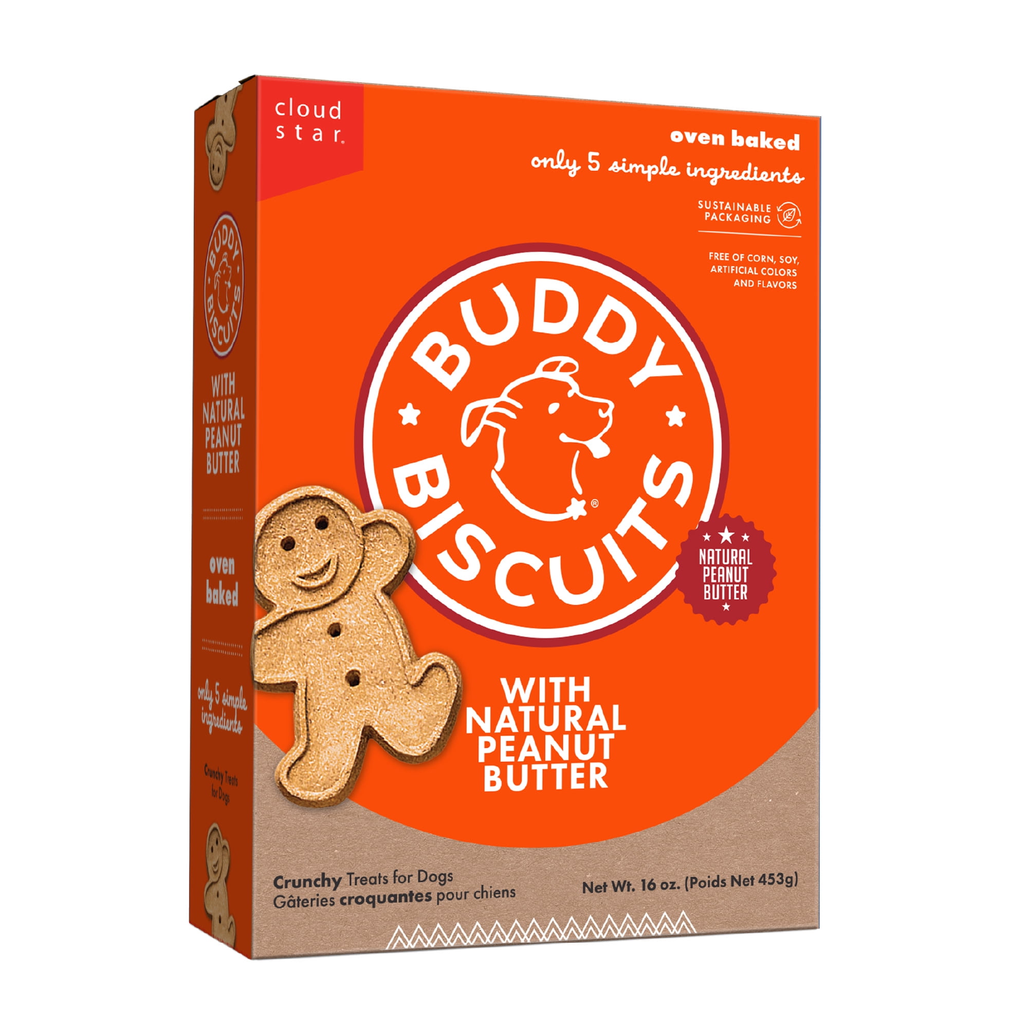 (4 pack) Buddy Biscuits Crunchy Dog Treats, Peanut Butter, 16 oz. Box
