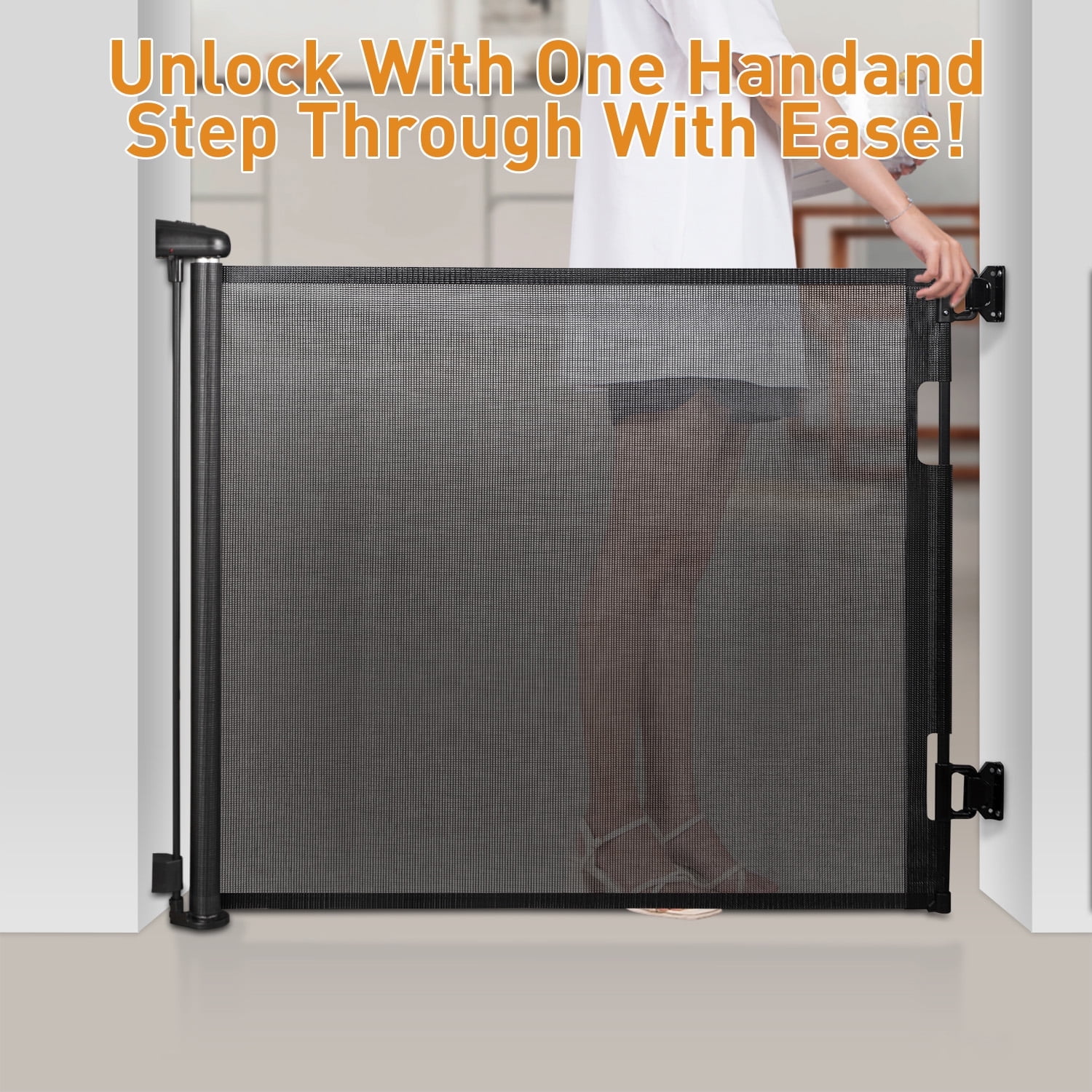 Wide Retractable Gates for Doorways, Mesh Dog Gate for The House, One-Hand Opening Gates for Stairs, Pet Puppy Fence Indoor & Outdoor Short Dog Gate Puppy Gate Pet Fence