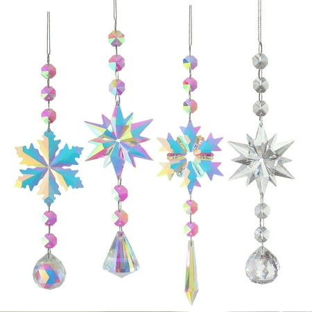 

Yesbay Car Pendant Snowflake Transparent Strong Toughness Decorate Reusable Colorful Faux Crystals Glass Pendants Car Decoration
