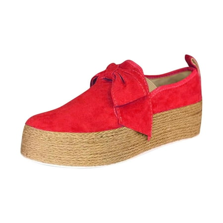 Sexlip Women s Platform Loafer Shoes Soft-Soled Slip on Leather Shoes Casual Flatform Sneakers Red 37